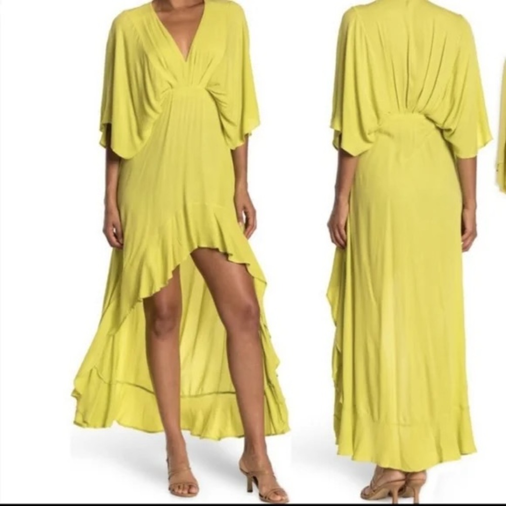 YFB tie and dye, high low dress, pure rayon deep v neck